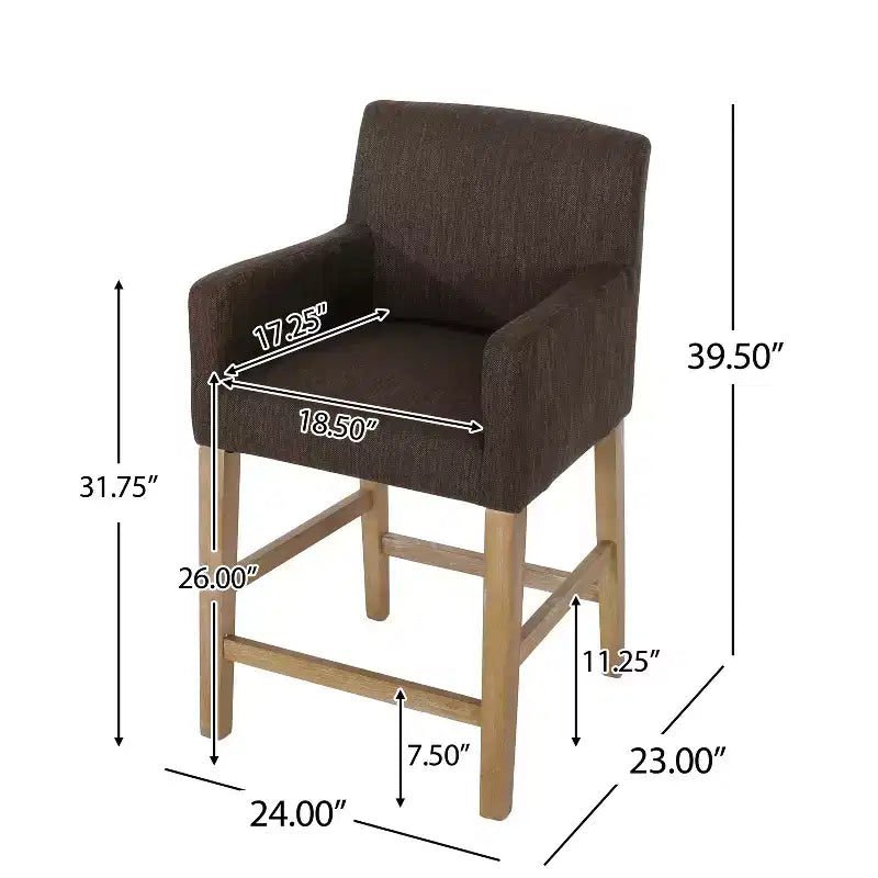 Tabourets de comptoir contemporains en bois rembourrés de tissu de 66 cm (ensemble de 2)