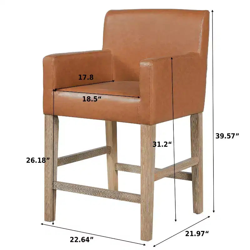 Tabourets de comptoir contemporains en bois rembourrés de tissu de 66 cm (ensemble de 2)