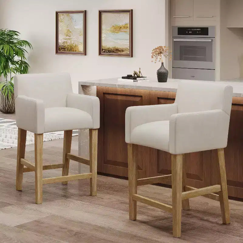 Tabourets de comptoir contemporains en bois rembourrés de tissu de 66 cm (ensemble de 2)