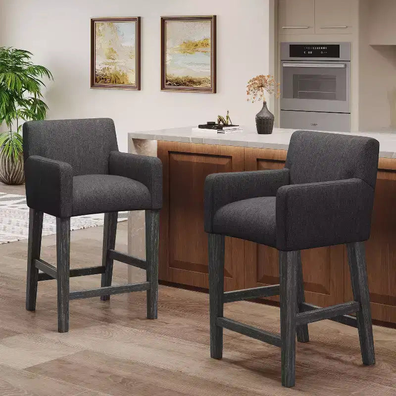 Tabourets de comptoir contemporains en bois rembourrés de tissu de 66 cm (ensemble de 2)