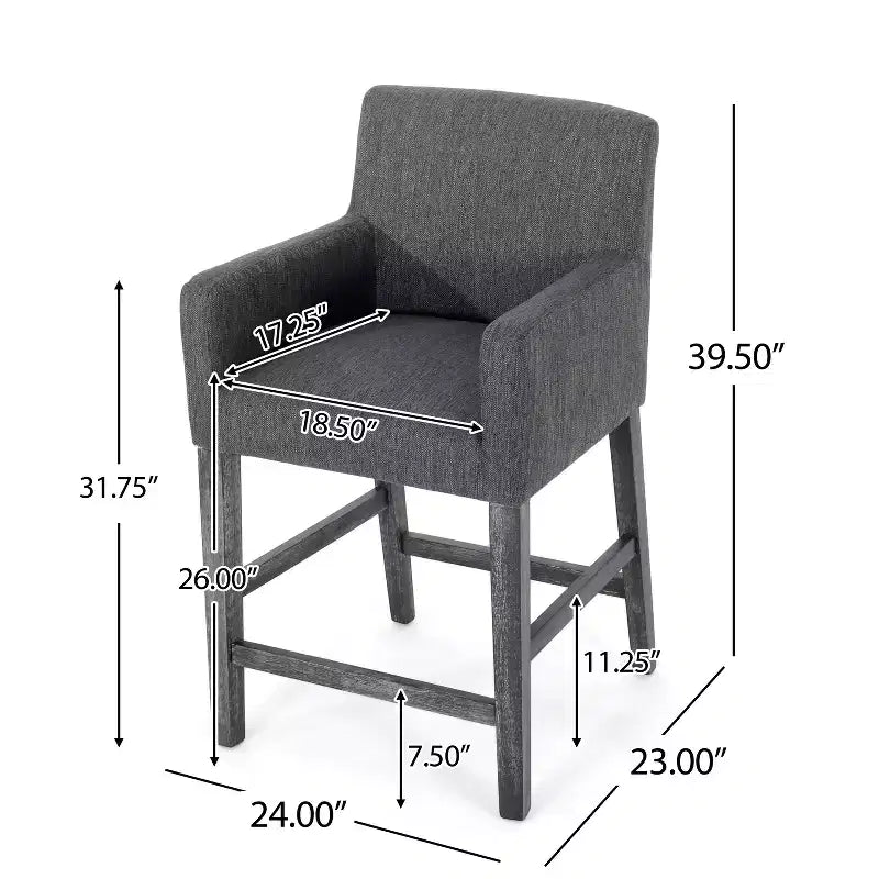 Tabourets de comptoir contemporains en bois rembourrés de tissu de 66 cm (ensemble de 2)