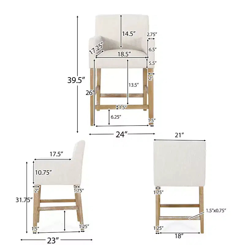 Tabourets de comptoir contemporains en bois rembourrés de tissu de 66 cm (ensemble de 2)