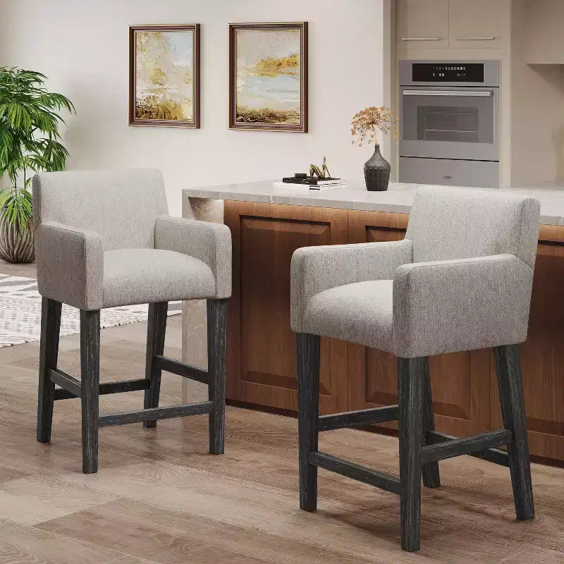 Tabourets de comptoir contemporains en bois rembourrés de tissu de 66 cm (ensemble de 2)