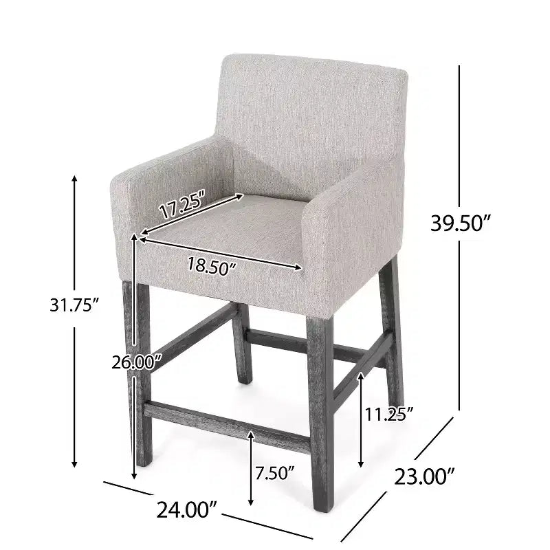 Tabourets de comptoir contemporains en bois rembourrés de tissu de 66 cm (ensemble de 2)