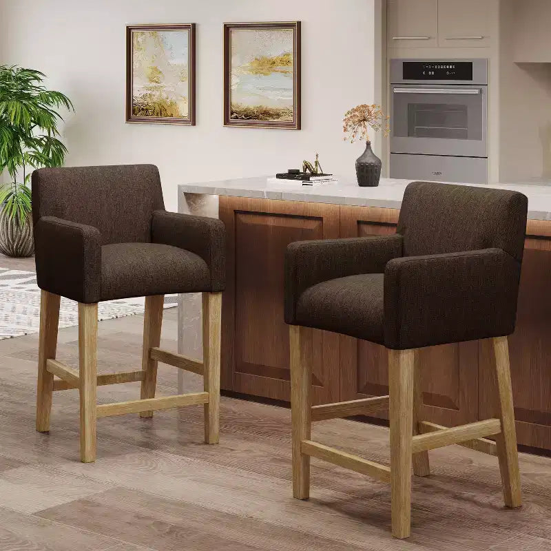 Tabourets de comptoir contemporains en bois rembourrés de tissu de 66 cm (ensemble de 2)