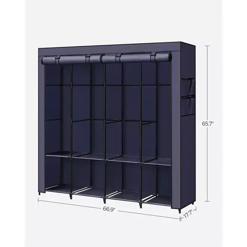 Armoire portable, Organisateur de penderie avec housse, 4 tringles et étagères, 4 poches latérales, 170 x 45 x 167 cm, Grande capacité