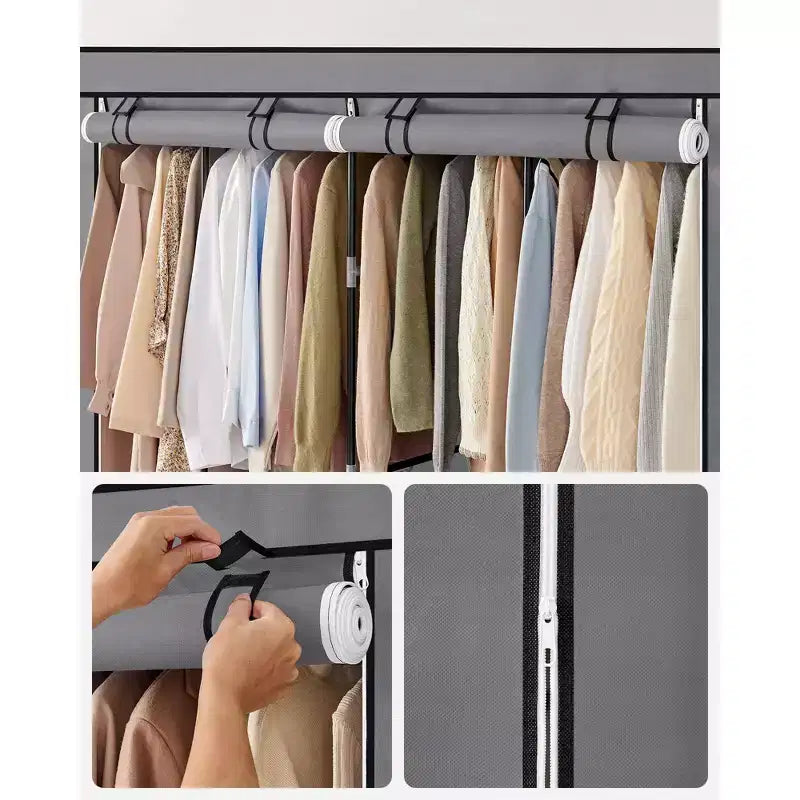 Armoire portable, Organisateur de penderie avec housse, 4 tringles et étagères, 4 poches latérales, 170 x 45 x 167 cm, Grande capacité