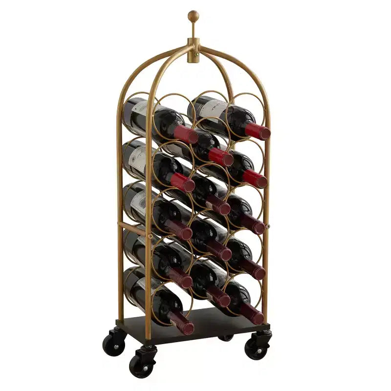 Porte-bouteilles sur pied en métal pour chariot à bagages (Or/Noir)