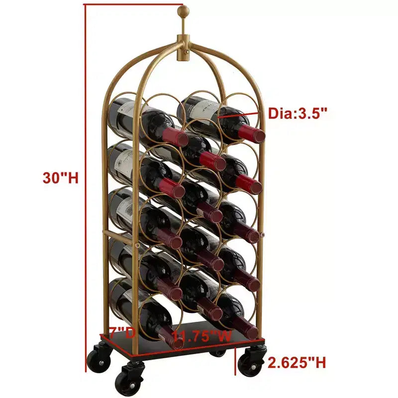 Porte-bouteilles sur pied en métal pour chariot à bagages (Or/Noir)