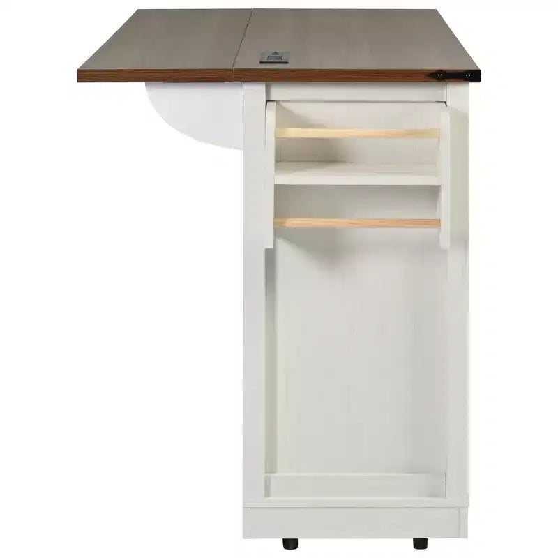 54W Desserte de cuisine roulante avec roulettes verrouillables, abattant, prise de courant, porte-épices, tiroirs et étagère réglable