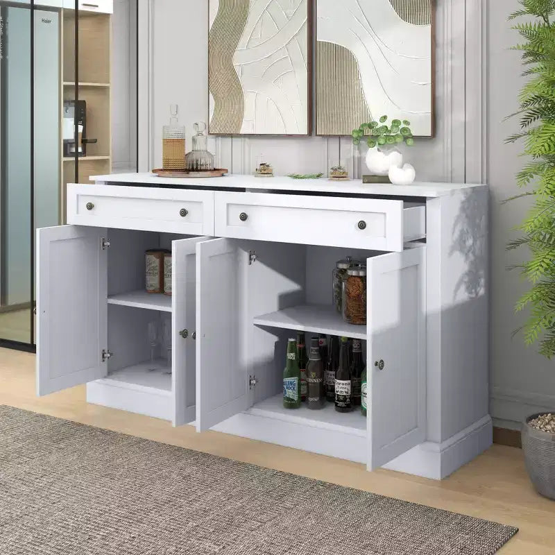 Buffet rétro 4 portes avec 2 tiroirs et étagères réglables pour salle à manger, salon