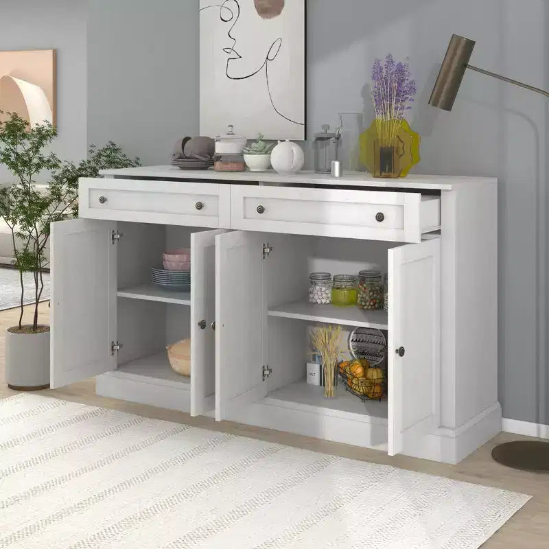 Buffet rétro 4 portes avec 2 tiroirs et étagères réglables pour salle à manger, salon