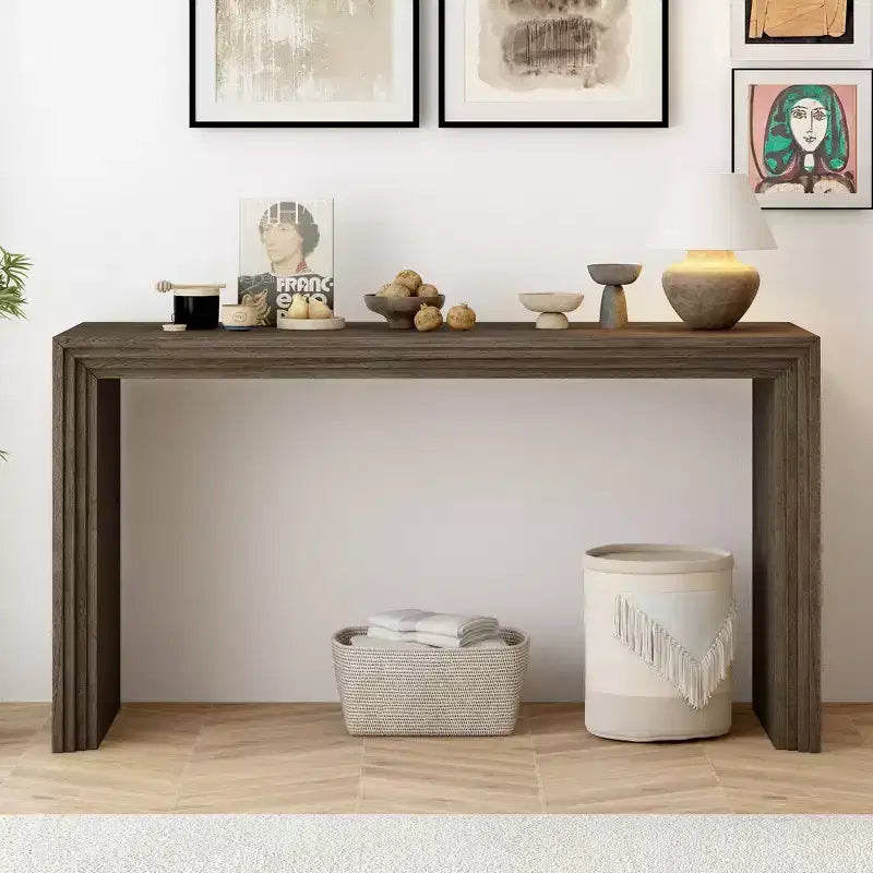 Console de salon ou d'entrée moderne en bois massif de Paulownia avec placage