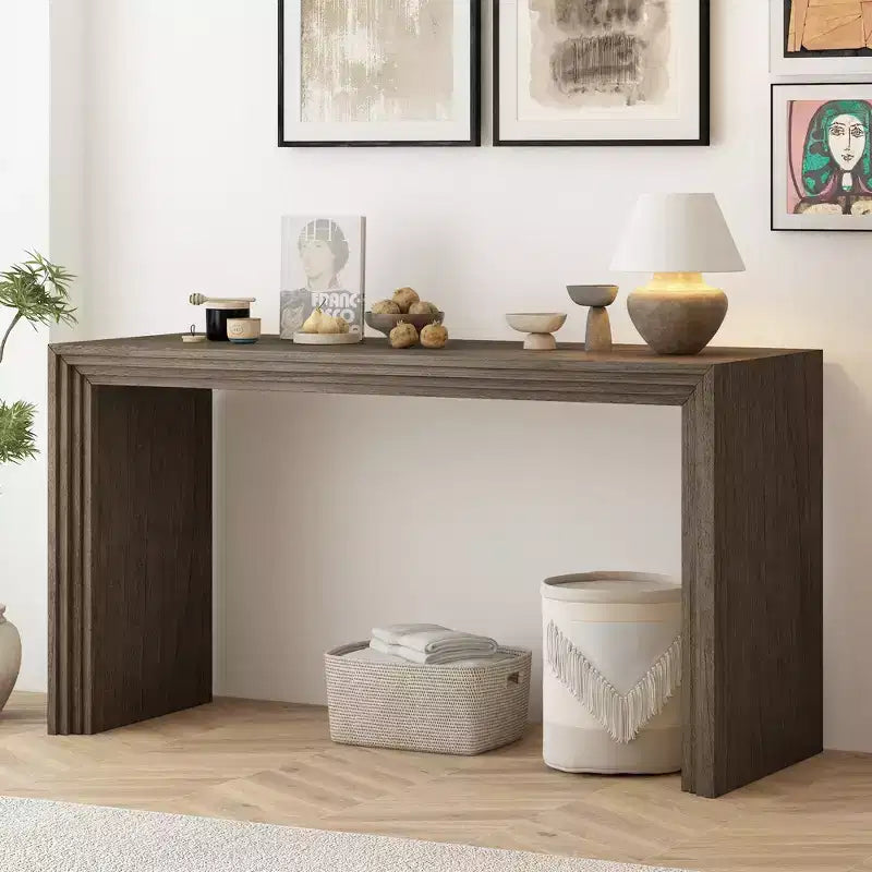 Console de salon ou d'entrée moderne en bois massif de Paulownia avec placage
