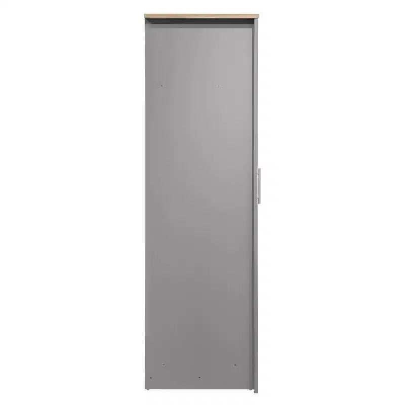 Armoire de rangement 3 portes avec placards et deux tringles de suspension, gris