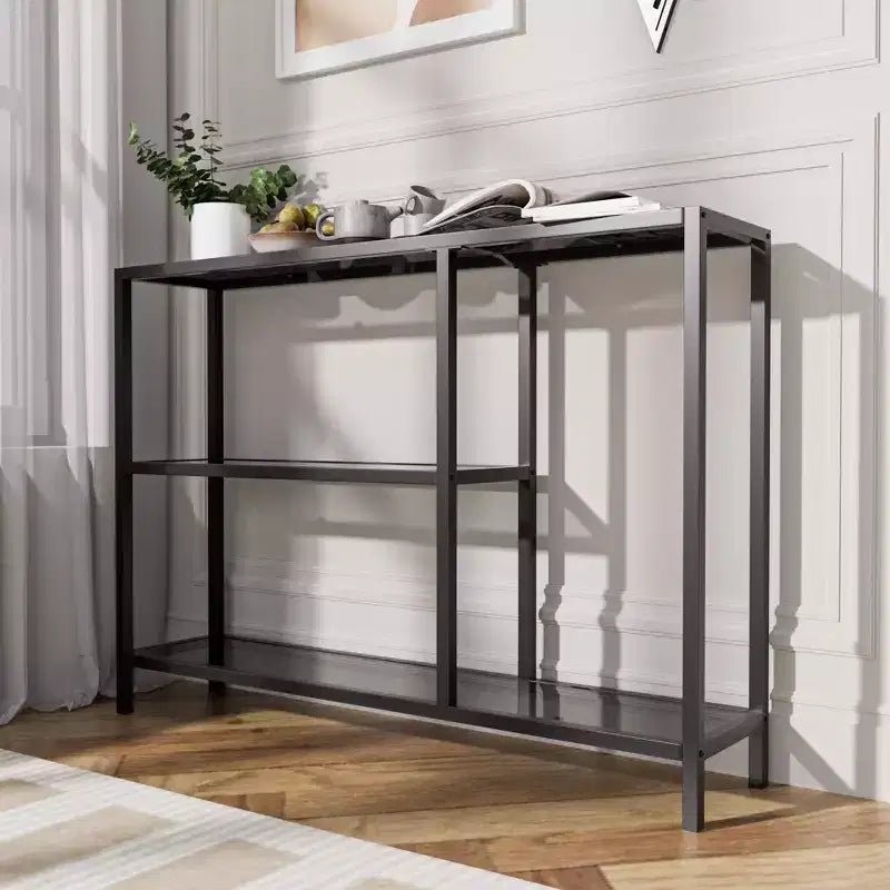 Console métallique en verre élégante à trois niveaux