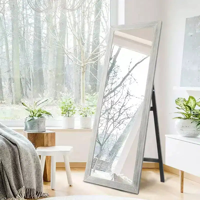 Miroir décoratif rectangulaire encadré en bois massif pleine longueur moderne de 21 po L x 64 po H