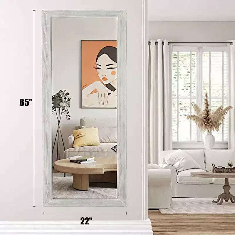 Miroir décoratif rectangulaire encadré en bois massif pleine longueur moderne de 21 po L x 64 po H