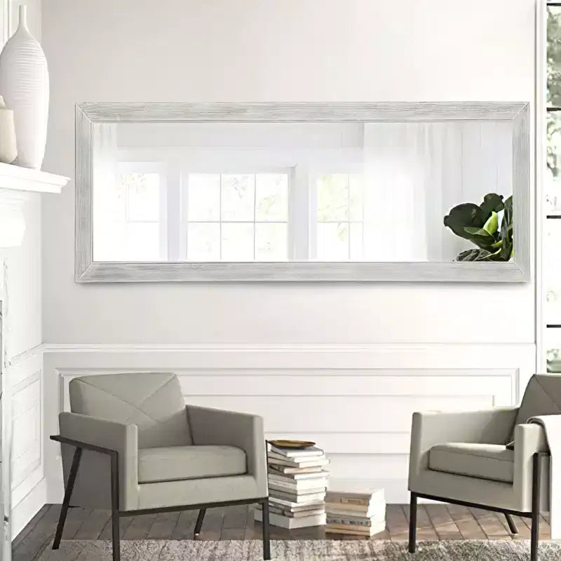 Miroir décoratif rectangulaire encadré en bois massif pleine longueur moderne de 21 po L x 64 po H