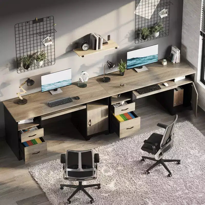 Bureau informatique 59" avec tiroirs, bureau exécutif avec armoire de rangement, tablette coulissante pour clavier pour bureau à domicile