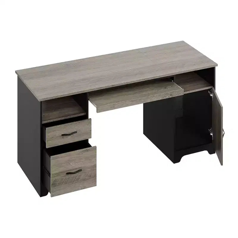 Bureau informatique 59" avec tiroirs, bureau exécutif avec armoire de rangement, tablette coulissante pour clavier pour bureau à domicile