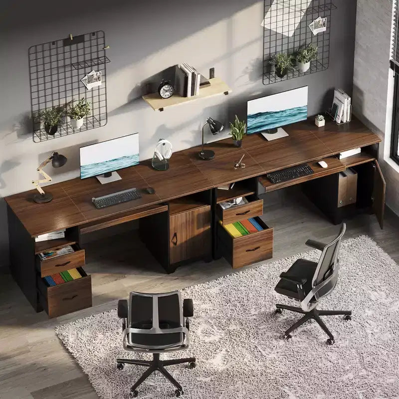 Bureau informatique 59" avec tiroirs, bureau exécutif avec armoire de rangement, tablette coulissante pour clavier pour bureau à domicile