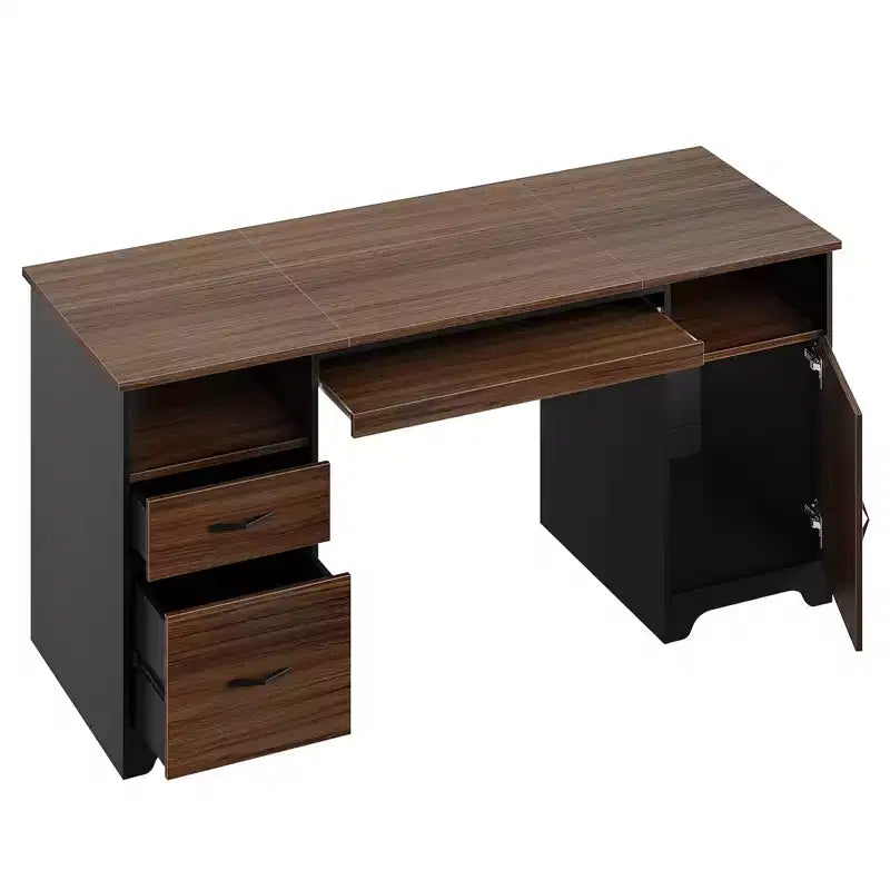 Bureau informatique 59" avec tiroirs, bureau exécutif avec armoire de rangement, tablette coulissante pour clavier pour bureau à domicile