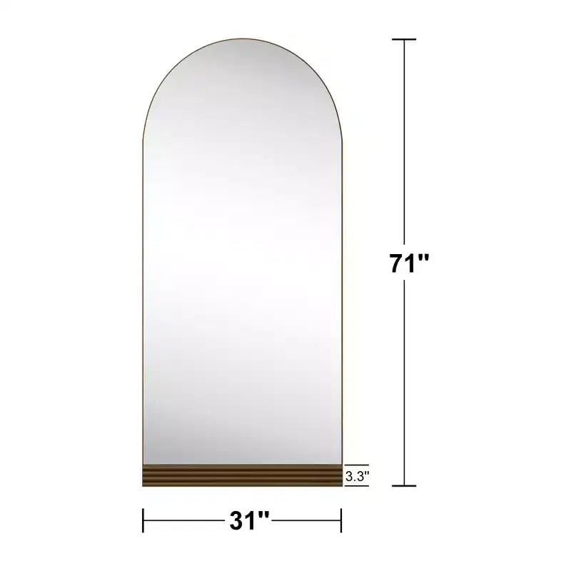 Miroir mural arqué pleine longueur de 31 po l. x 71 po H avec cadre en bois et base en bois rayé de couleur marron