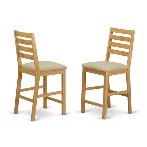 Tabouret de bar/comptoir rectangulaire avec dossier mi-haut, pieds en bois finition beige et assise en polyester rembourrée, hauteur 24 po.