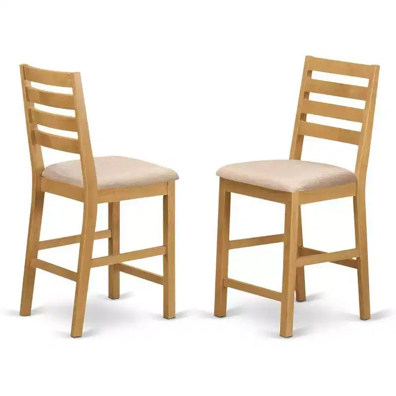 Tabouret de bar/comptoir rectangulaire avec dossier mi-haut, pieds en bois finition beige et assise en polyester rembourrée, hauteur 24 po.