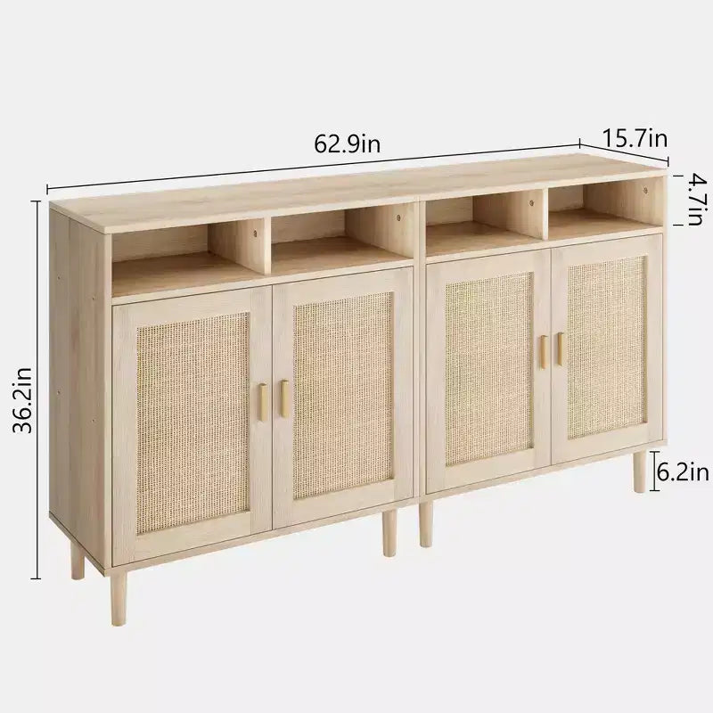 Paire de buffets/bahuts en rotin - Rangement à 2 portes avec étagère, Meuble moderne pour plusieurs pièces, 91 cm H