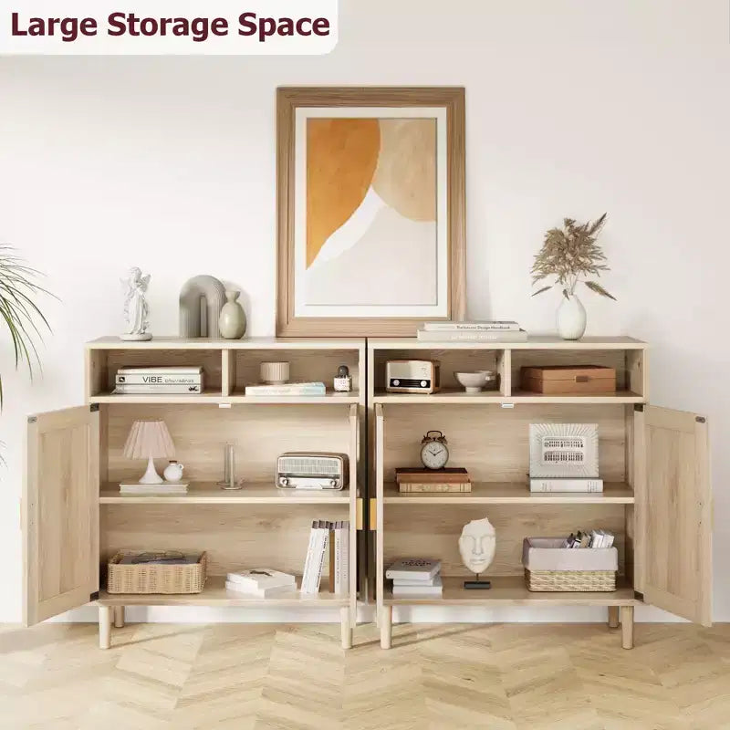 Paire de buffets/bahuts en rotin - Rangement à 2 portes avec étagère, Meuble moderne pour plusieurs pièces, 91 cm H