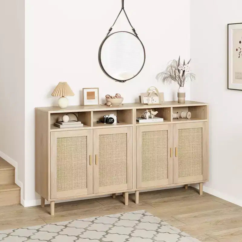 Paire de buffets/bahuts en rotin - Rangement à 2 portes avec étagère, Meuble moderne pour plusieurs pièces, 91 cm H