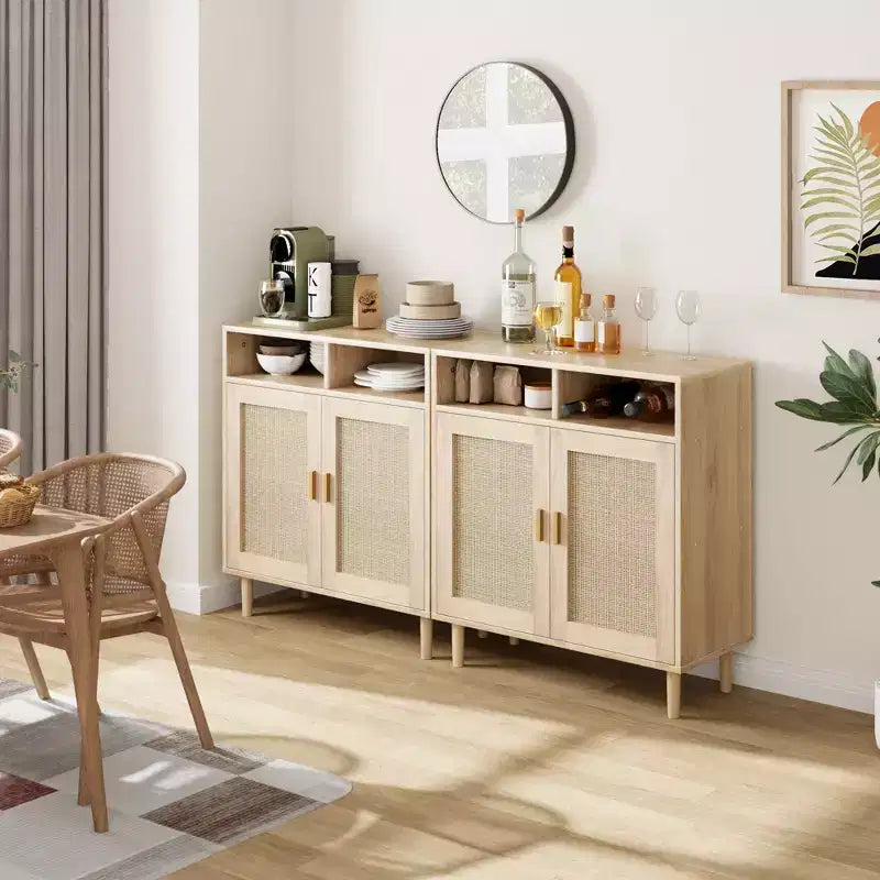 Paire de buffets/bahuts en rotin - Rangement à 2 portes avec étagère, Meuble moderne pour plusieurs pièces, 91 cm H