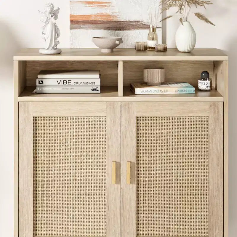 Paire de buffets/bahuts en rotin - Rangement à 2 portes avec étagère, Meuble moderne pour plusieurs pièces, 91 cm H
