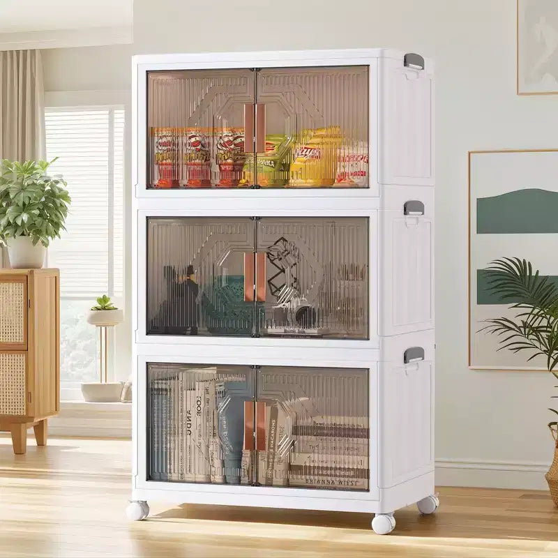 Lot de 3/4/5 bacs de rangement empilables avec couvercle et roulettes verrouillables, armoire de rangement pliable en PP, organiseur de maison