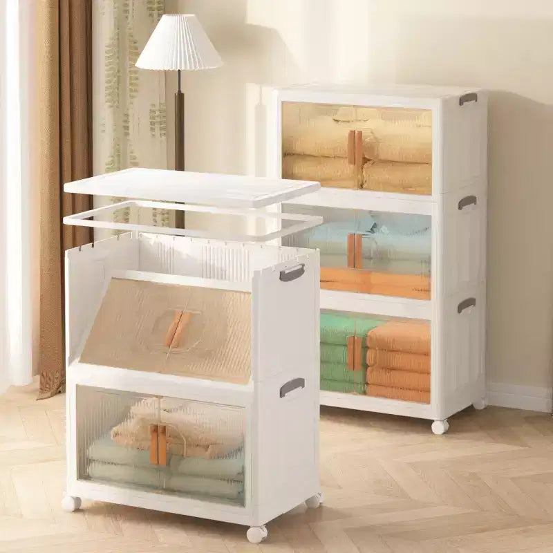 Lot de 3/4/5 bacs de rangement empilables avec couvercle et roulettes verrouillables, armoire de rangement pliable en PP, organiseur de maison