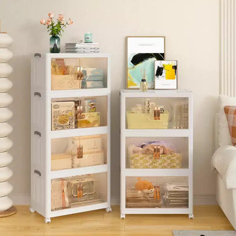 Lot de 3/4/5 bacs de rangement empilables avec couvercle et roulettes verrouillables, armoire de rangement pliable en PP, organiseur de maison