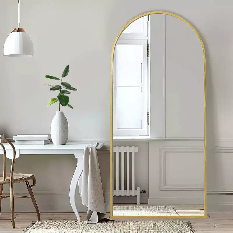 Miroir de plain-pied arqué latéral en alliage d'aluminium 69x24 - avec support