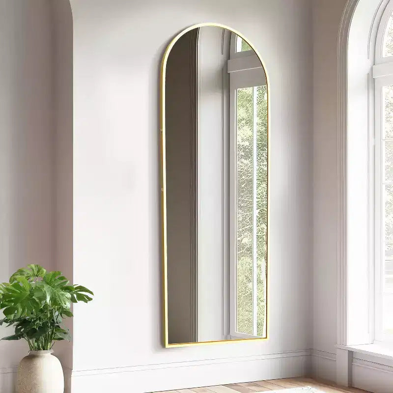 Miroir de plain-pied arqué latéral en alliage d'aluminium 69x24 - avec support