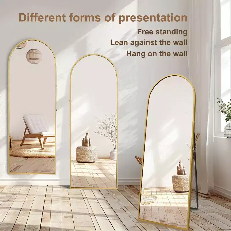 Miroir de plain-pied arqué latéral en alliage d'aluminium 69x24 - avec support