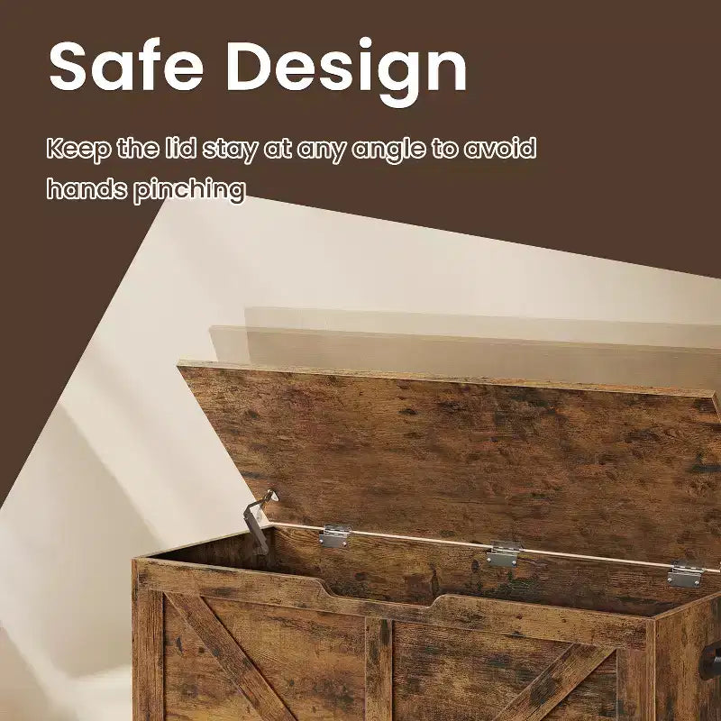 Coffre de rangement et banc de style rustique avec charnières de sécurité – Solution de rangement polyvalente pour entrée, chambre et salon