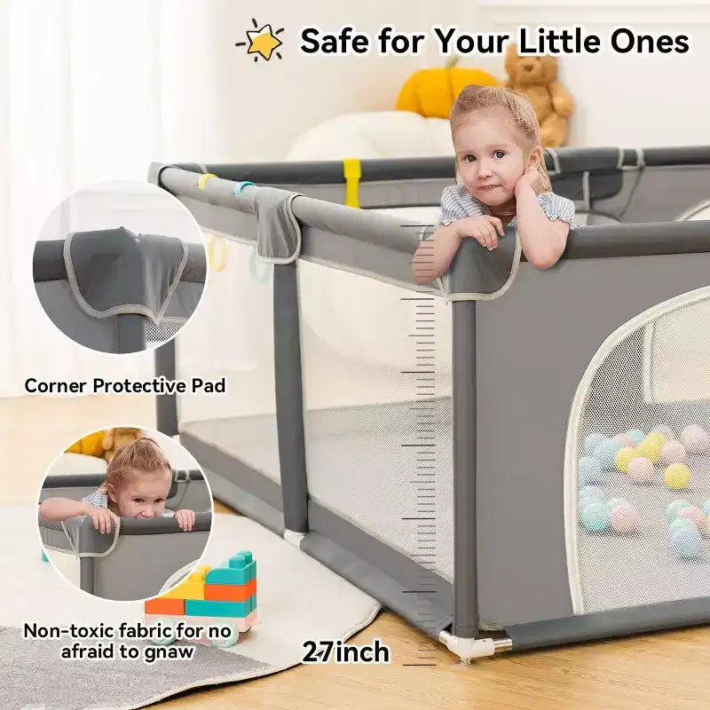 Parc pour bébé 79x71 à 4 panneaux Grand et sécurisé Parc portable