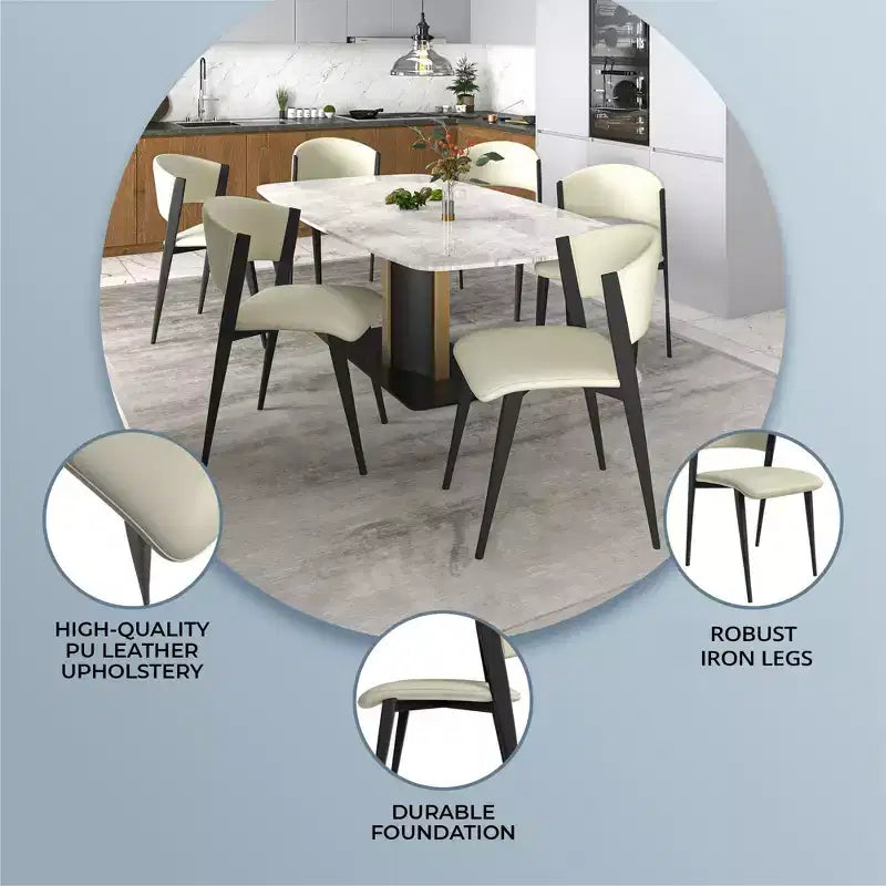 Chaises de salle à manger capitonnées, lot de 2, assise en cuir, piètement et pieds en fer noir, style moderne, pour cuisine, salle à manger ou café