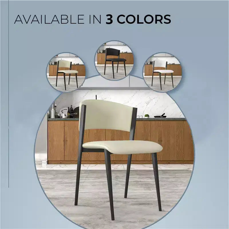 Chaises de salle à manger capitonnées, lot de 2, assise en cuir, piètement et pieds en fer noir, style moderne, pour cuisine, salle à manger ou café