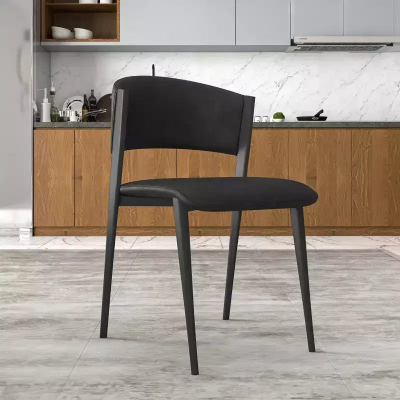Chaises de salle à manger capitonnées, lot de 2, assise en cuir, piètement et pieds en fer noir, style moderne, pour cuisine, salle à manger ou café
