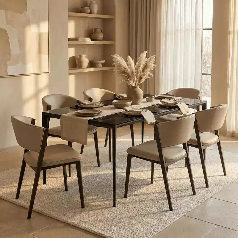 Chaises de salle à manger capitonnées, lot de 2, assise en cuir, piètement et pieds en fer noir, style moderne, pour cuisine, salle à manger ou café