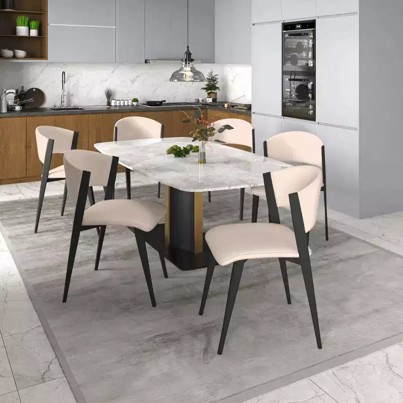 Chaises de salle à manger capitonnées, lot de 2, assise en cuir, piètement et pieds en fer noir, style moderne, pour cuisine, salle à manger ou café