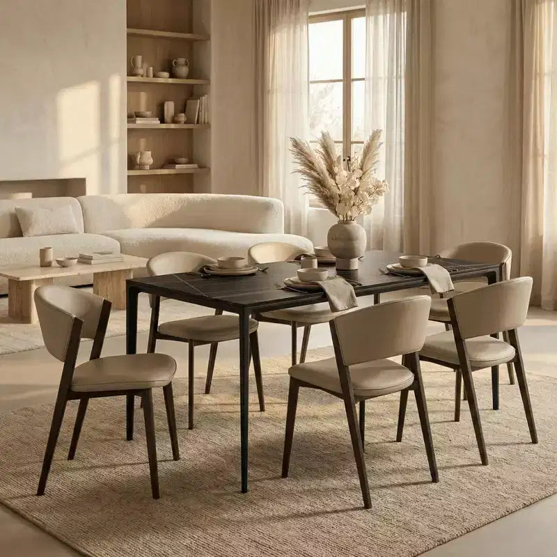 Chaises de salle à manger capitonnées, lot de 2, assise en cuir, piètement et pieds en fer noir, style moderne, pour cuisine, salle à manger ou café