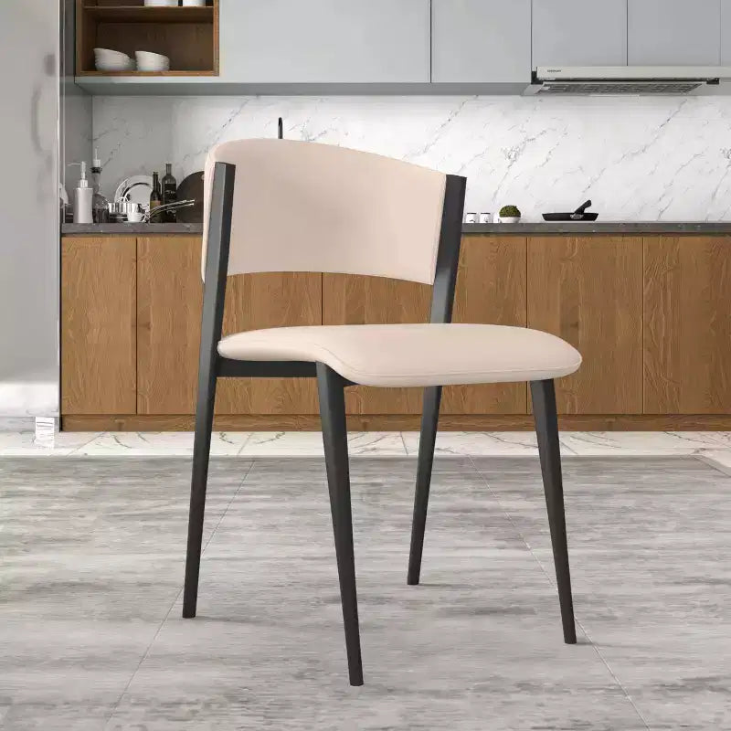 Chaises de salle à manger capitonnées, lot de 2, assise en cuir, piètement et pieds en fer noir, style moderne, pour cuisine, salle à manger ou café